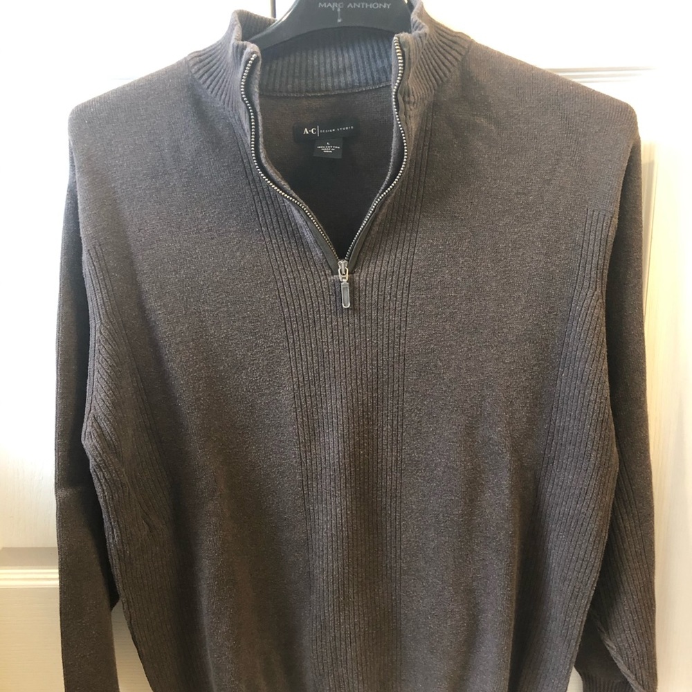A C Design Studio Partial ZIP Brown Sweater